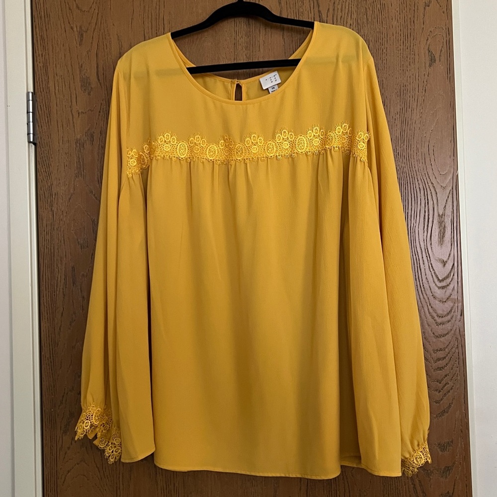 Yellow Long-Sleeve Blouse Top with Lace Details - A New Day (Target)